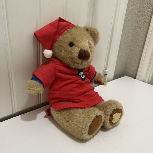 Applause Bedtime Brown Teddy Bear Plush 11" Red Gown Night Cap Stuffed Animal - Picture 4 of 12